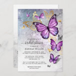 Elegant Gold and Purple Butterfly Bridal Shower Invitation<br><div class="desc">Create your own elegant gold and purple butterfly bridal shower invitations with an easy diy template that you can add your personalised event details to. The soft watercolor art by Raphaela Wilson depicts an arc of faux metallic gold, black and light purple monarch butterflies over a rustic grey stone with...</div>