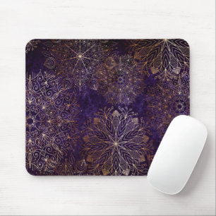 Elegant Gold and Purple Floral Mandala Pattern Mouse Pad