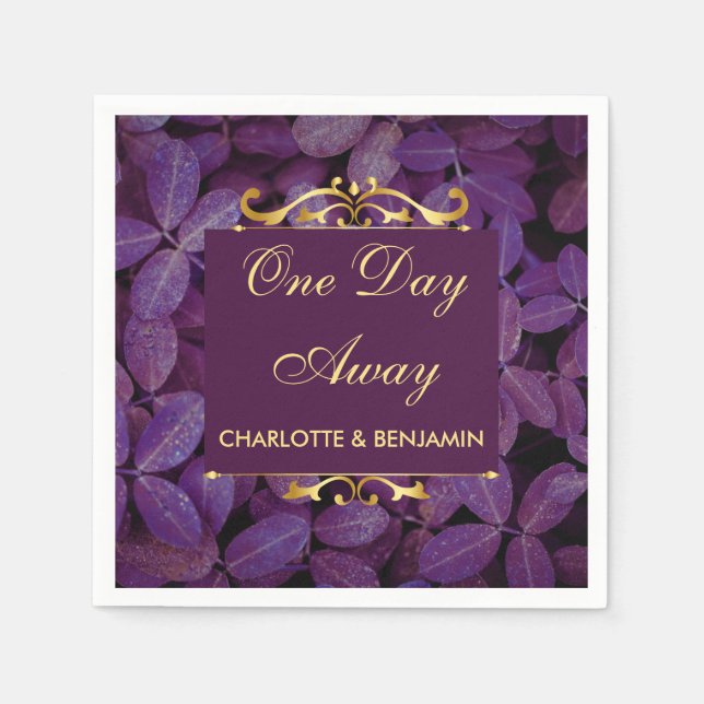 Elegant Gold and Purple Rehearsal Dinner Napkin (Front)