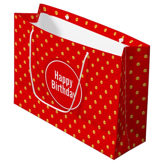 Elegant Gold and Red Birthday Large Gift Bag (Front Angled)