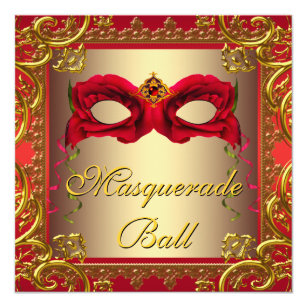 Elegant Gold and Red Masquerade Party Invitation