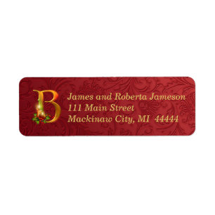 Elegant Gold and Red Monogram Christmas Label B Return Address Label