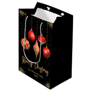 Elegant Gold and Red Ornament Christmas Medium Gift Bag