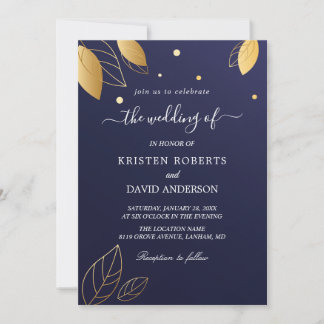 Elegant gold and royal blue wedding invitation