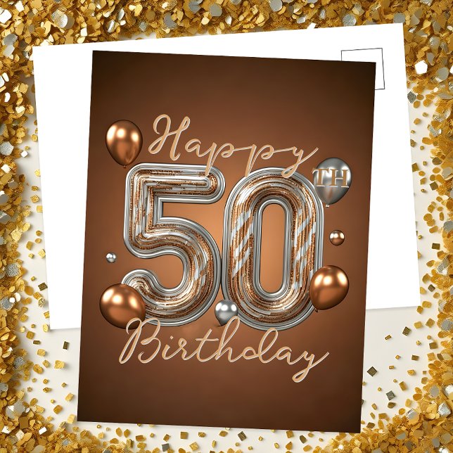 Elegant Gold and Silver Accents 50th Birthday Postcard (Creator Uploaded)