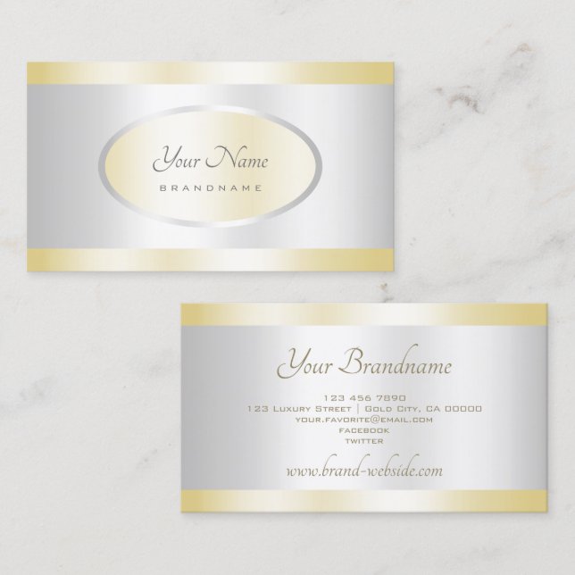 Elegant Gold and Silver Effect Design Professional Business Card (Front/Back)