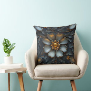 Elegant Gold and Silver Floral Luxurious Design Cushion