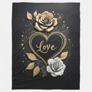 Elegant gold and silver roses with a heart  fleece blanket
