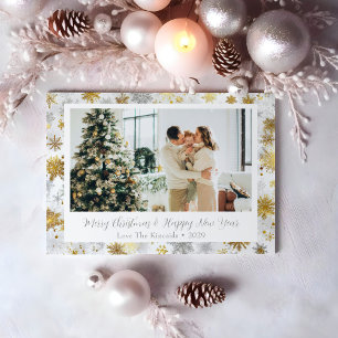 Elegant Gold and Silver Snowflake Christmas Photo Holiday Card