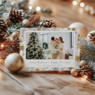 Elegant Gold and Silver Snowflake Christmas Photo  Holiday Postcard