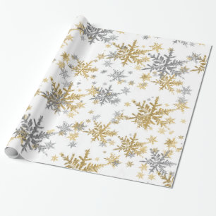 Elegant Gold And Silver Snowflakes Wrapping Paper