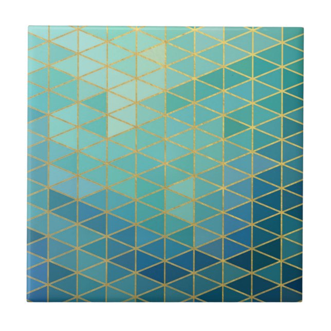 Elegant gold and teal geometric  ceramic tile (Front)