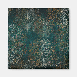 Elegant Gold and Teal Green Floral Mandala Pattern Magnet