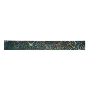 Elegant Gold and Teal Green Floral Mandala Pattern Satin Ribbon