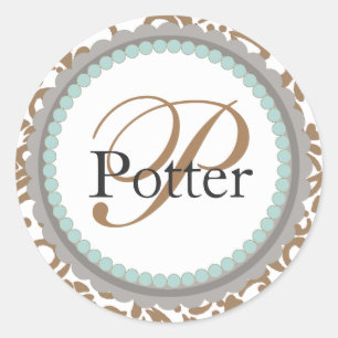 Elegant Gold and Teal Monogrammed Wedding Stickers