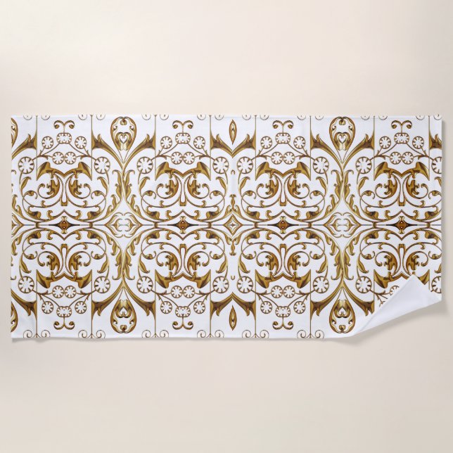Elegant Gold and White Beach Towel (Front)