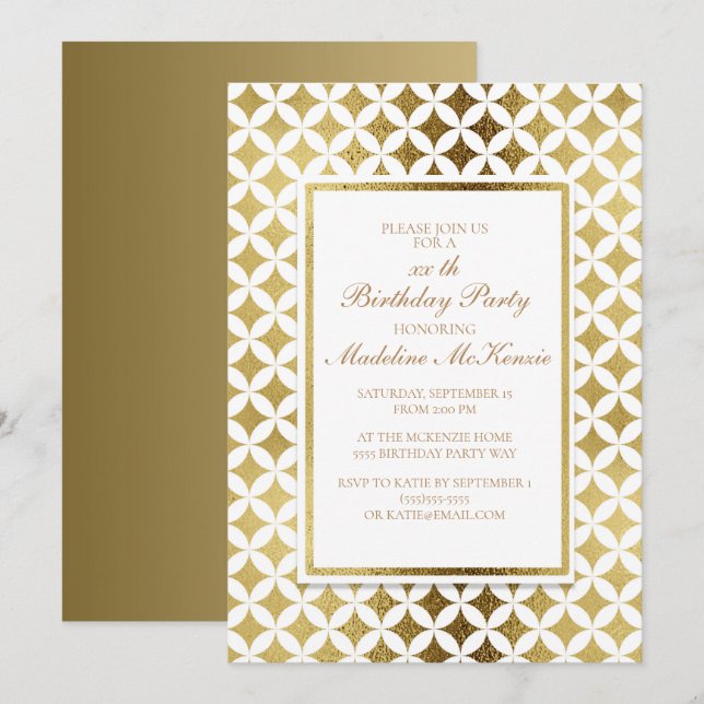 Elegant Gold and White Birthday Party Invitation (Front/Back)