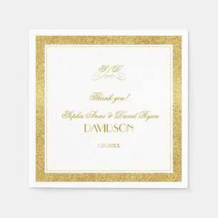 Elegant Gold and White Border Evening Wedding Napkin