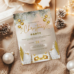 Elegant Gold and White Christmas Celebration  Invitation