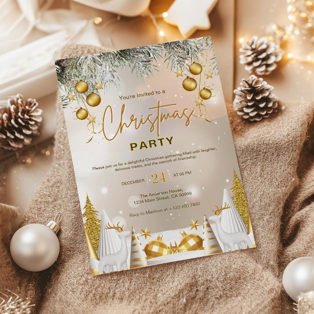 Elegant Gold and White Christmas Celebration  Invitation (Creator Uploaded)