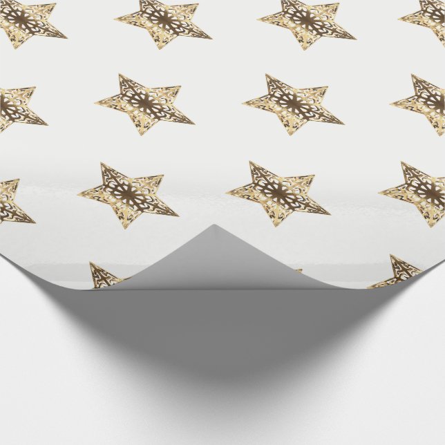 Elegant Gold and White Christmas Stars Pattern Wrapping Paper (Corner)
