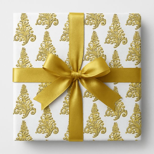Elegant Gold and white Christmas Tree  Wrapping Paper (Elegant gold and white Christma wrapping paper)