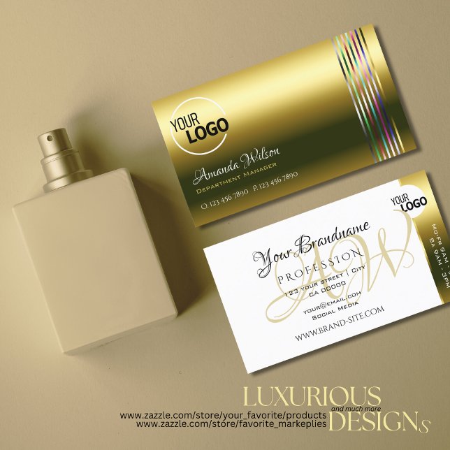 Elegant Gold and White Colourful Stripes add Logo Business Card (Creator Uploaded)