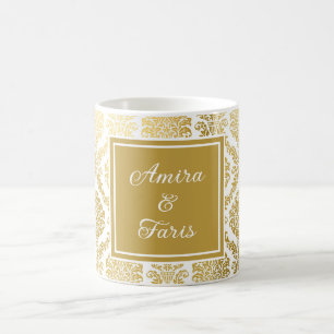 Elegant Gold and White Damask Personalised Coffee Mug