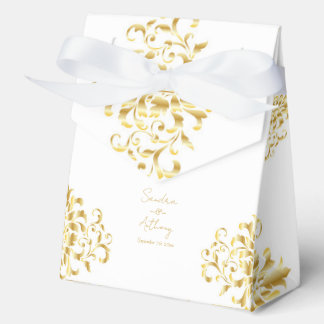 Elegant Gold and White Damask Wedding Favour Box