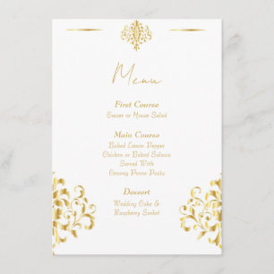 Elegant Gold and White Damask Wedding Menu