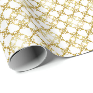 Elegant Gold and White Filigree on White Wrapping Paper