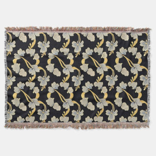 Elegant Gold and White Floral Pattern Throw Blanket