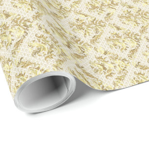 Elegant Gold And White Floral Pattern Wrapping Paper