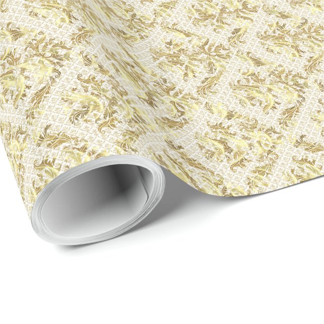 Elegant Gold And White Floral Pattern Wrapping Paper (Roll Corner)