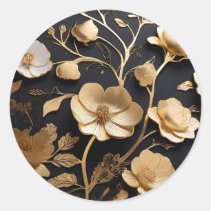 Elegant Gold and White Flowers Pattern Classic Round Sticker