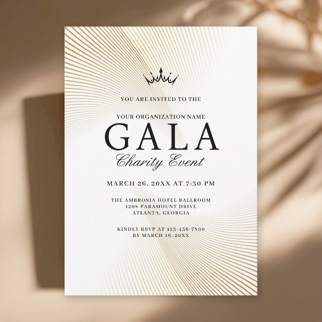 Elegant Gold and White Gala Charity Event  Invitation (Available in both printed and instant download digital formats.)
