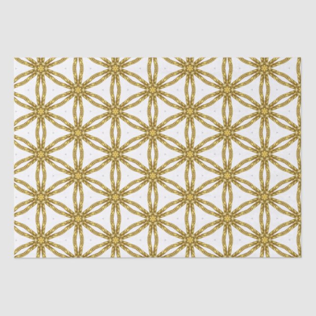 Elegant Gold and White Geometric Pattern  Tissue Paper (Front)