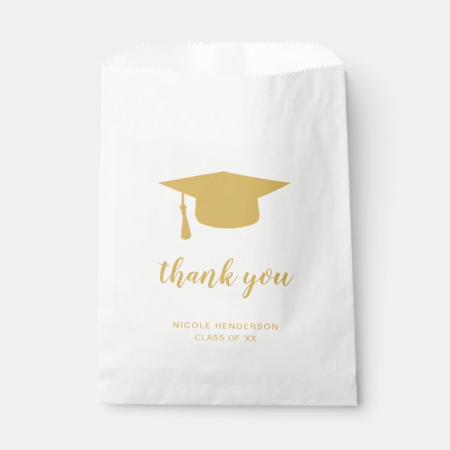 Elegant Gold and White Graduation Cap Thank You Favour Bag (Front)