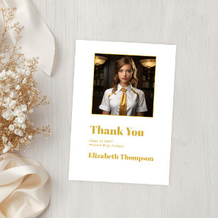 Elegant Gold and White Graduation Photo Thank You Card