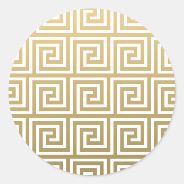 Elegant Gold and White Greek Key Pattern Classic Round Sticker (Front)