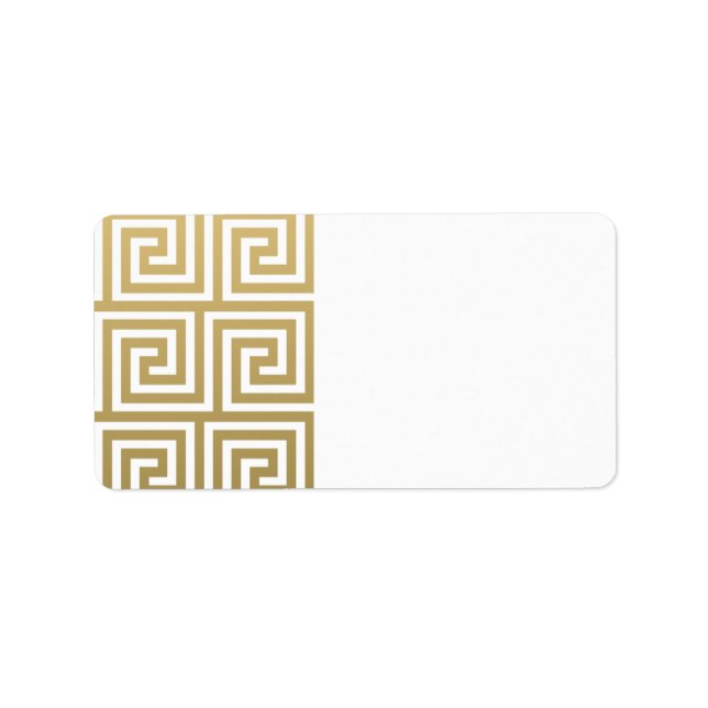 Elegant Gold and White Greek Key Pattern Label (Front)