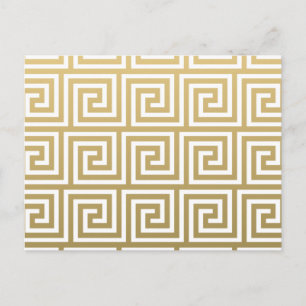 Elegant Gold and White Greek Key Pattern Postcard
