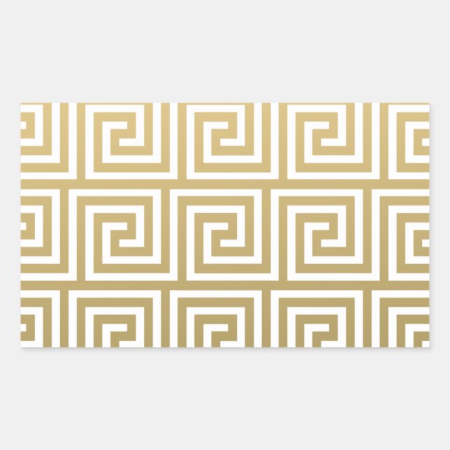 Elegant Gold and White Greek Key Pattern Rectangular Sticker (Front)