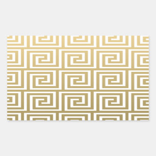 Elegant Gold and White Greek Key Pattern Rectangular Sticker