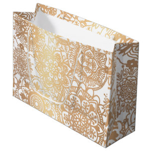 Elegant Gold and White Mandala Pattern Large Gift Bag