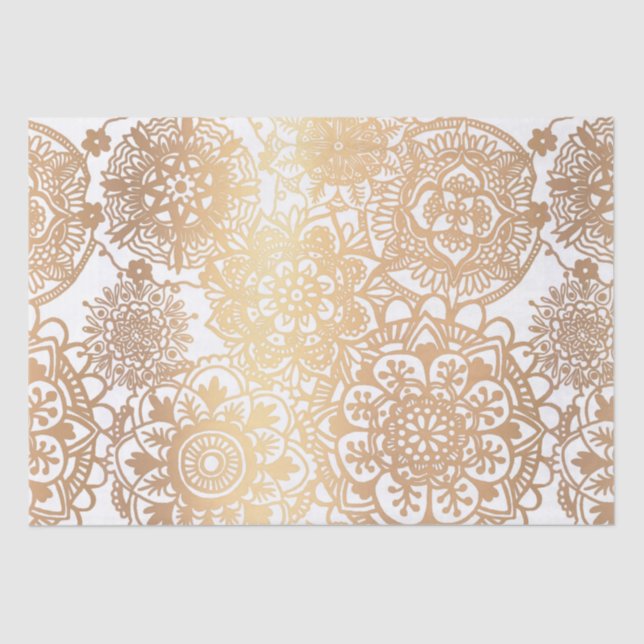 Elegant Gold and White Mandala Pattern Tissue Paper (Front)