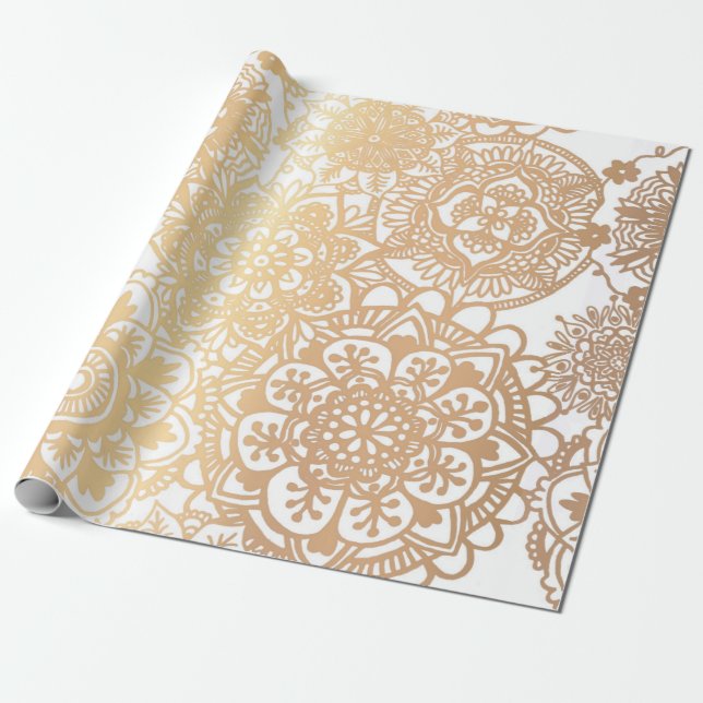 Elegant Gold and White Mandala Pattern Wrapping Paper (Unrolled)