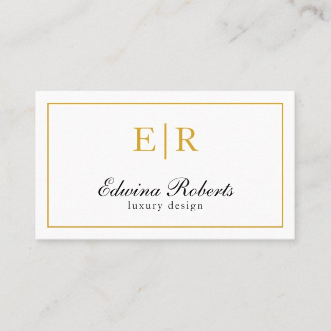 Elegant Gold and White Monogram Professional Business Card (Front)