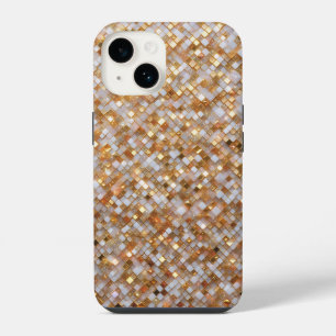 Elegant Gold and White Mosaic Tiles Shimmering Lux iPhone 14 Case