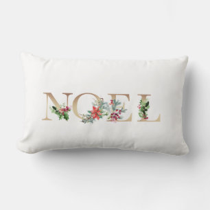 Elegant Gold and White Noel Christmas Holiday Lumbar Cushion